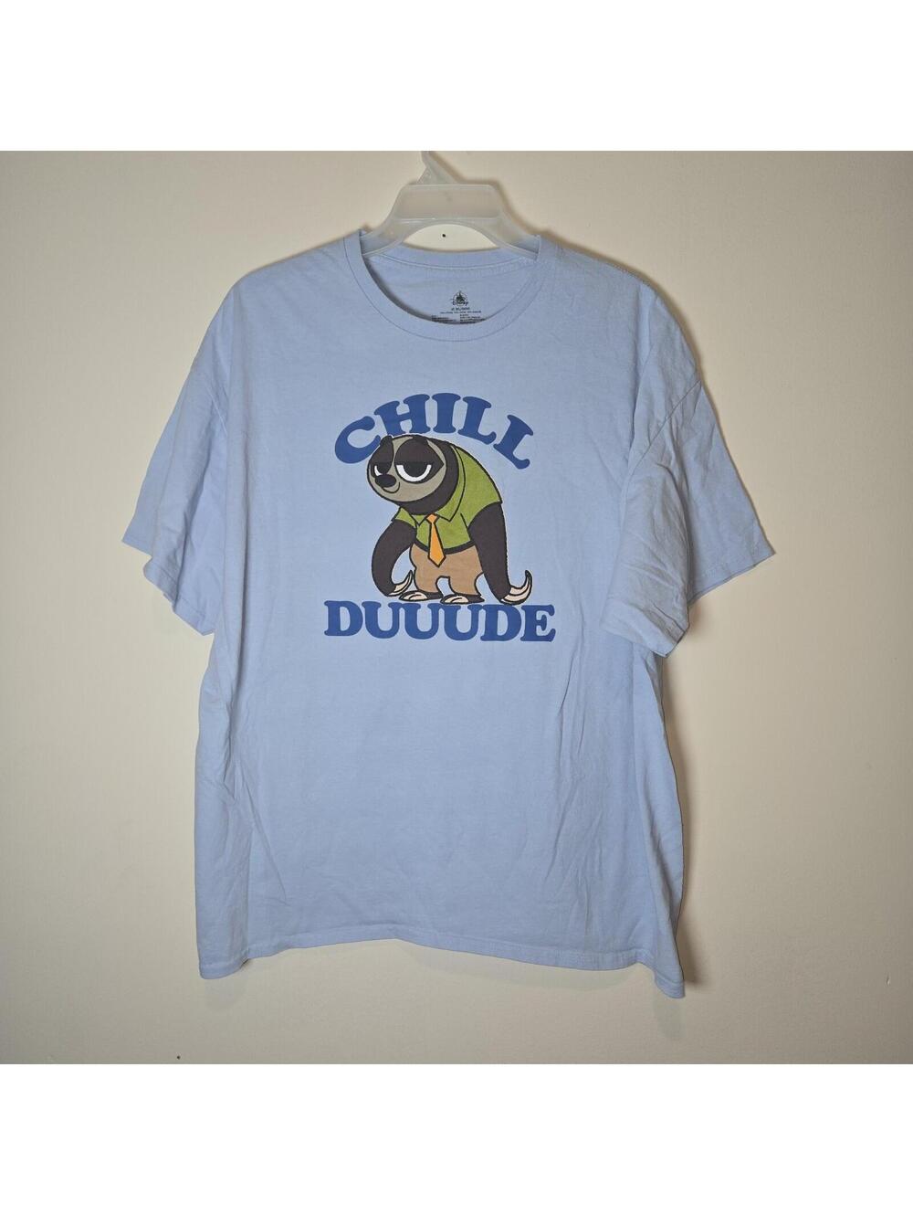 Disney Parks Zootopia Flash Slothmore Chill Duuude Blue Shirt Adult 2XL XXL